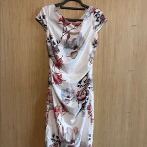 White House Black Market Floral Midi Dress in Red and Gray